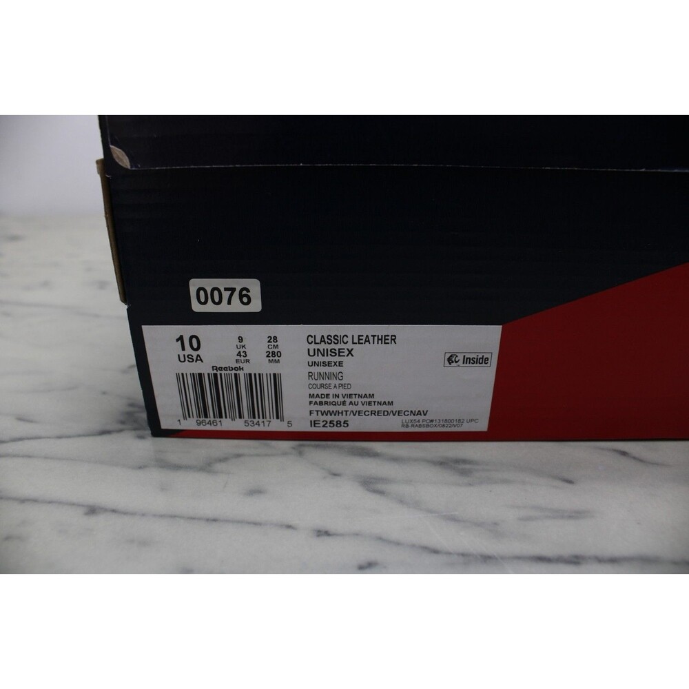 Reebok Classic Leather Sneakers Men's White Red Navy (US 10) NEW - IE2585 - Picture 10 of 10